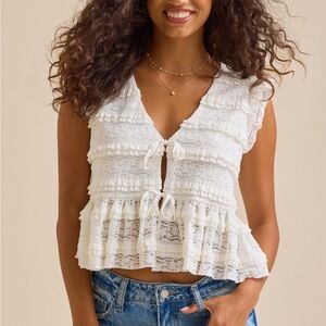 NWT NEW Altar'd State White Madelin Ruffle Tie Front Blouse